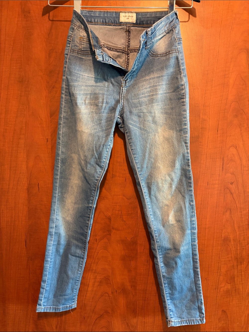 GOGO Women's Skinny Jeans in Light Blue Wash